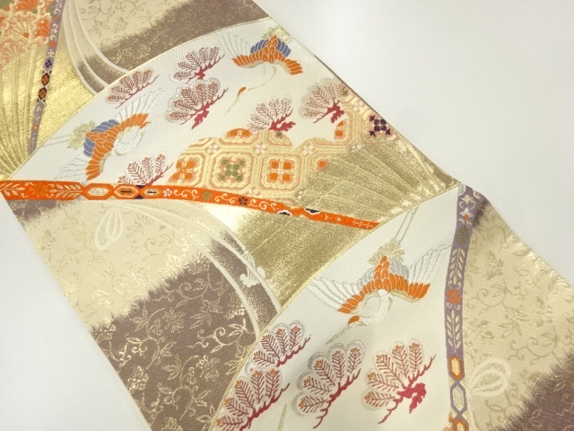 JAPANESE KIMONO / MATSUTSU CRANE / FLOWER ARABESQUE PATTERN FAN WOVEN 